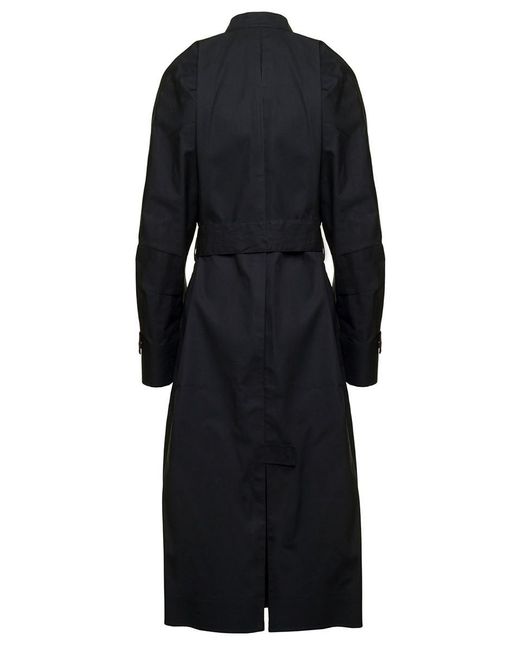 Ferragamo Black Long Blue Trench Coat With Matching Belt And Zip In Cotton Blend Woman