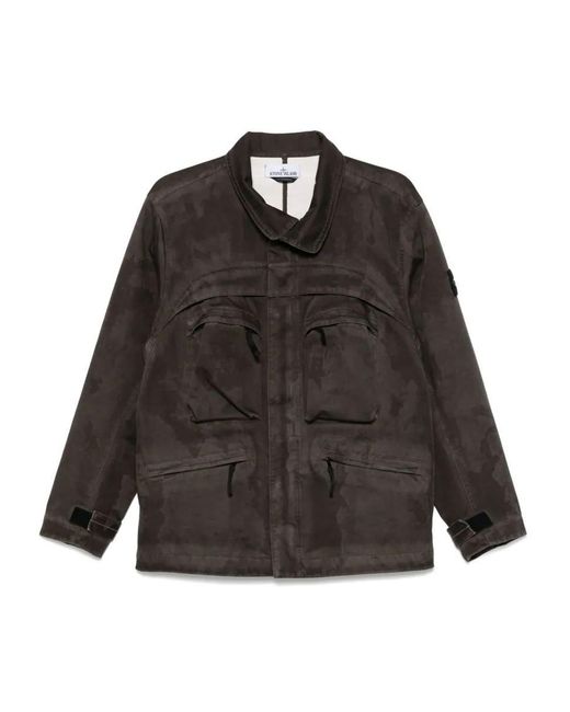 Stone Island Black Field Jacket Raso Gommato 3L Laser Camo for men