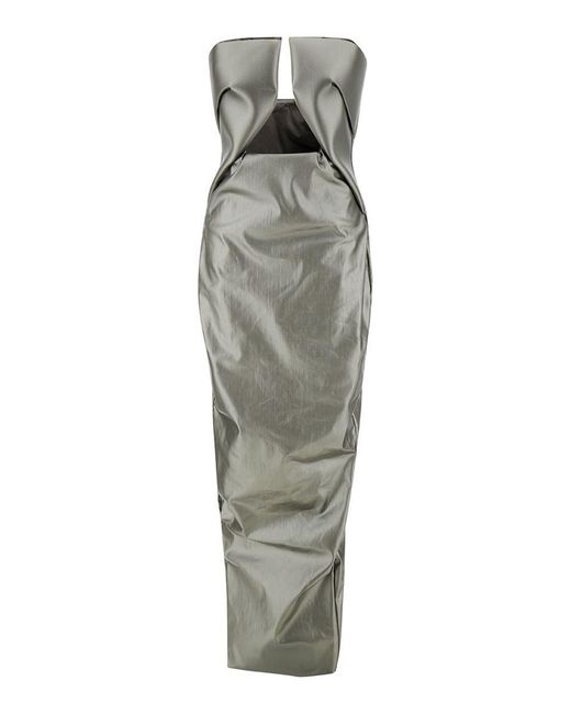 Rick Owens Gray 'prown' Maxi Silver Dress With Cut-out Detail In Stretch Cotton Woman