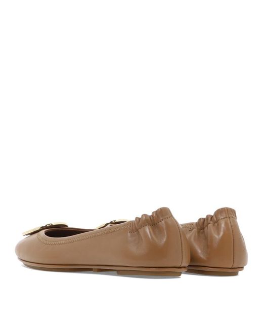 Tory Burch Brown Minnie Travel Ballet With Metal Logo