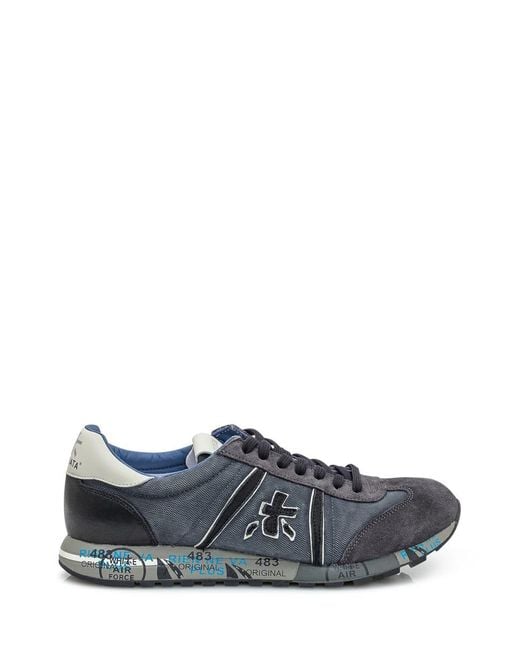 Premiata Sneakers Lander In Suede And Fabric Blue for men