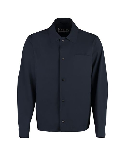 Herno Blue Technical Fabric Overshirt for men