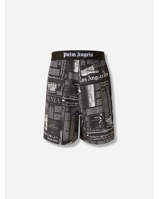Palm Angels Black Newspaper Print Bermudas for men