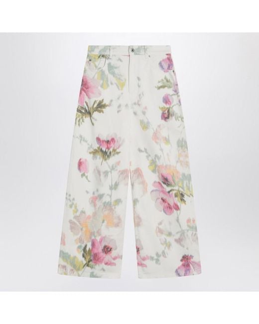 Loewe White Jeans With Floral Digital Print