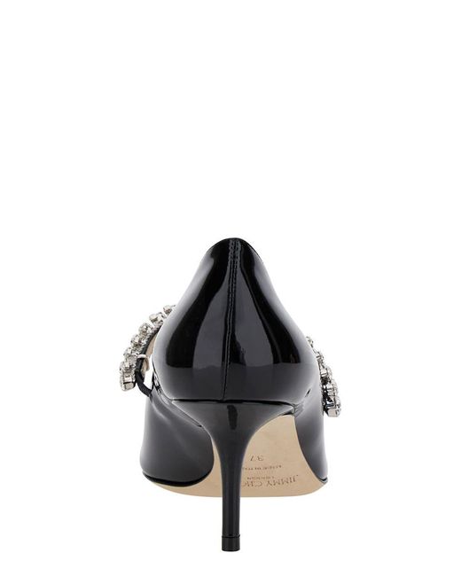Jimmy Choo 'bing Pump' Black Pumps With Crystal Strap In Patent Leather Woman