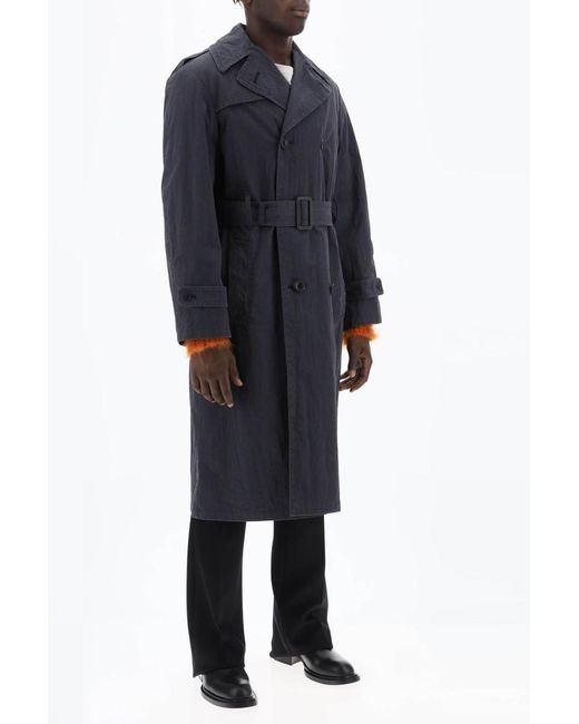 Maison Margiela Blue Double Breasted Trench Coat In Cotton for men