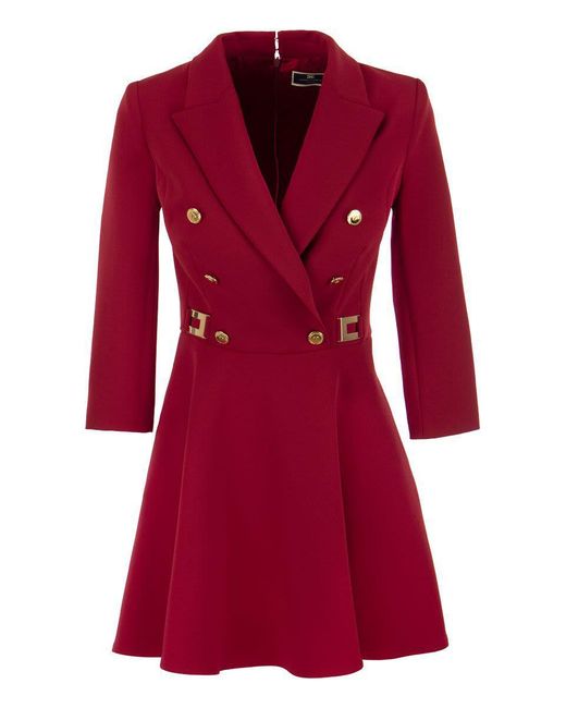 Elisabetta Franchi Red Robe-manteau In Double Crepe With Godet Skirt