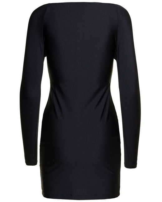 Coperni Blue Mini Black Dress With Twisted Cut-out Detail In Stretch Polyamide Woman