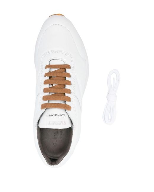 Corneliani White Logo-patch Leather Sneakers for men