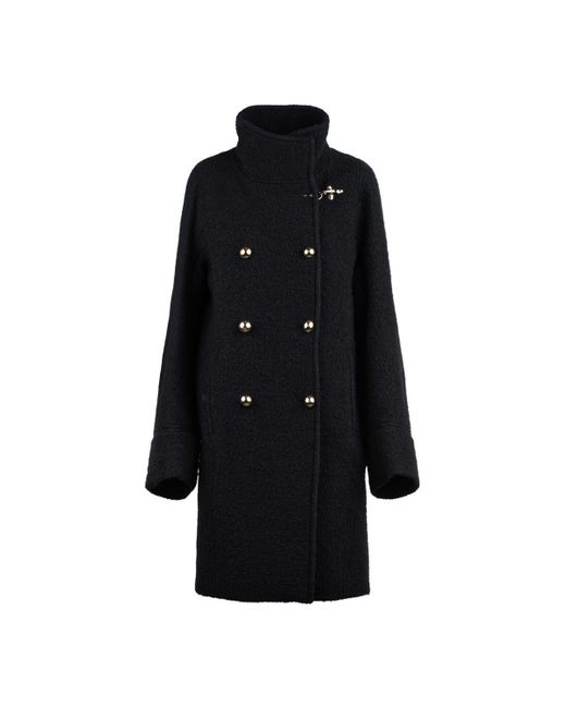 Fay Black Blue Double-breasted Wool Coat