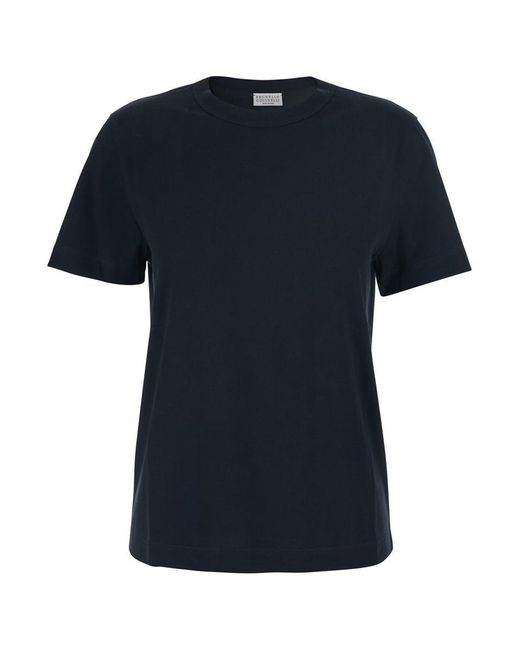 Brunello Cucinelli Blue Crew Neck T-Shirt With Monils Detail
