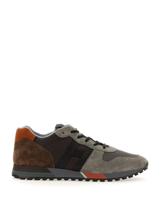 Hogan Brown H383 Sneakers In Suede And Fabric for men