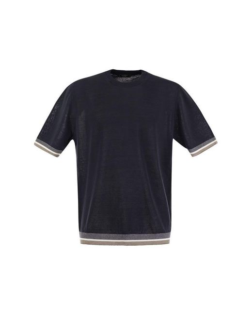 Peserico Blue T-shirt In Linen And Cotton Yarn for men