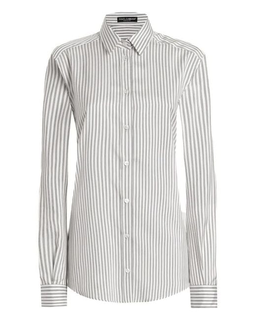 Dolce & Gabbana White Silk Shirt With Striped Print Clothing