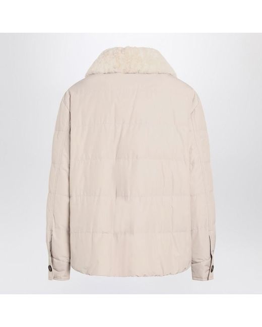 Brunello Cucinelli Natural Light Jacket With Fur Collar