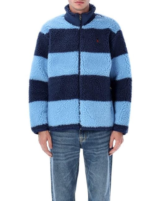 Polo Ralph Lauren Blue Striped Pile Fleece Jacket for men