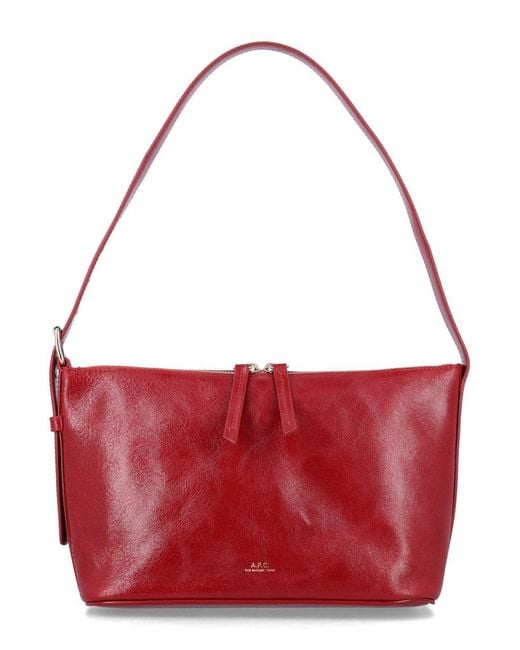 A.P.C. Red Vera Crinkle Leather Shoulder Bag