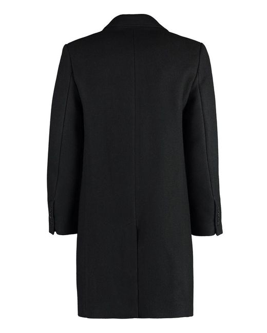 AMI Black Single-Breasted Wool Coat for men