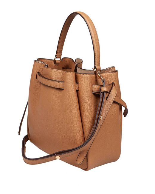 Tory Burch Brown Hammered Leather Bucket Bag
