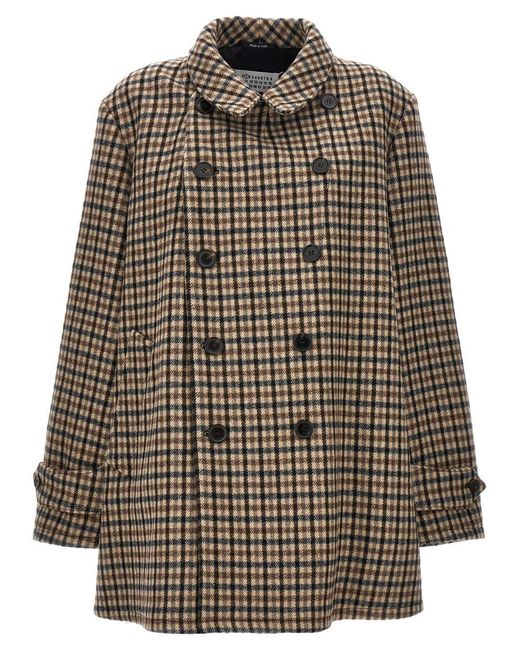 Maison Margiela Brown Double-Breasted Check Coat