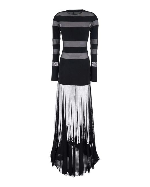 Norma Kamali Black Long Dress With Semi-sheer Design And Flared Skirt In Tech Fabric Woman