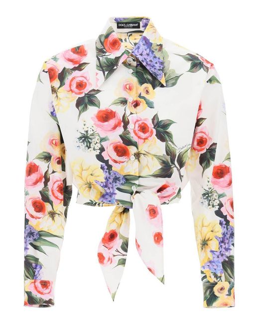 Dolce & Gabbana White Rose Garden Cropped Shirt