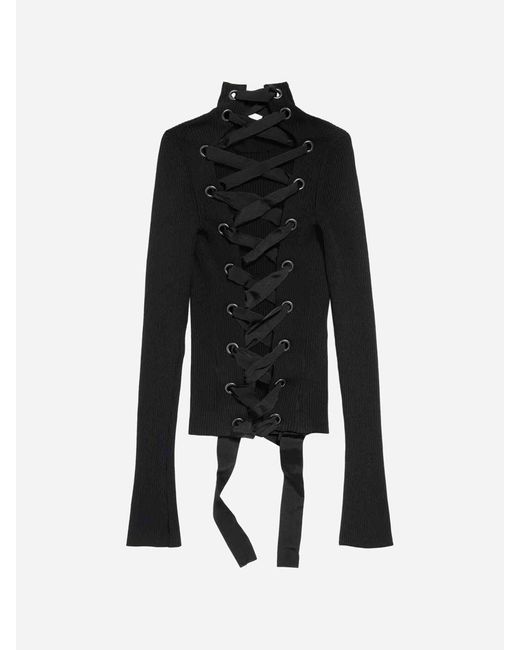 Balenciaga Black Ribbed Sweater With Laces