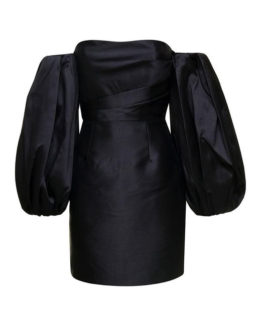 Solace London Black Bella Off-the-shoulder Faille Mini Dress