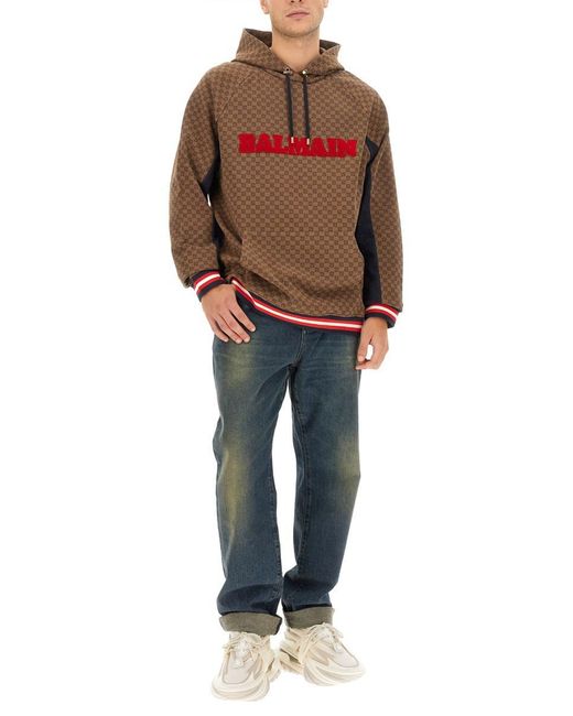Balmain Brown Jacquard Mini Monogram Sweatshirt for men