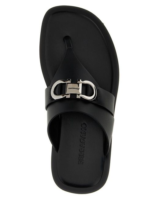 Ferragamo Black Gancini Sandals for men