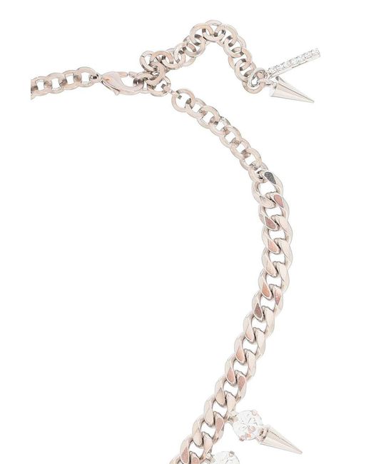 Alessandra Rich White Choker With Crystals And Spikes