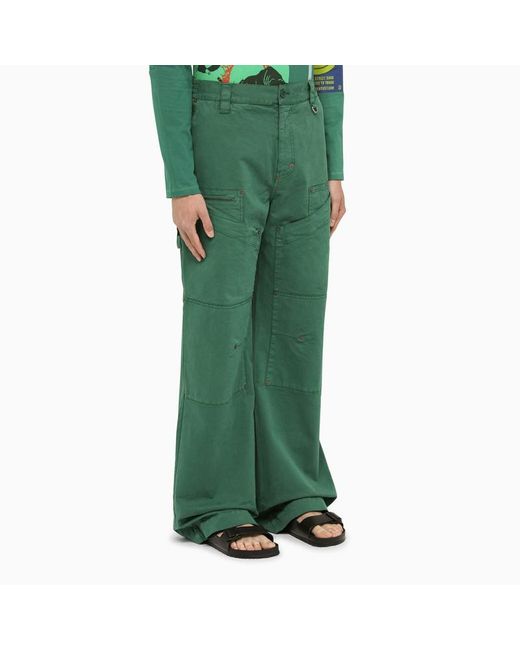 MARINE SERRE Green Stretch Cotton Trousers for men