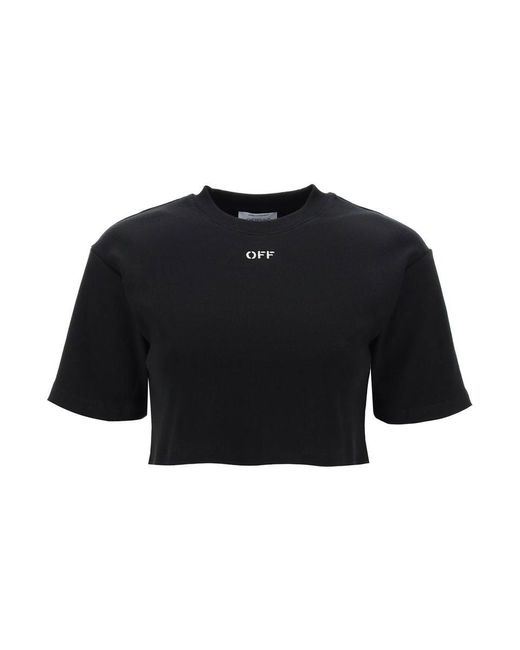 Off-White c/o Virgil Abloh Black Cropped T-shirt With Off Embroidery