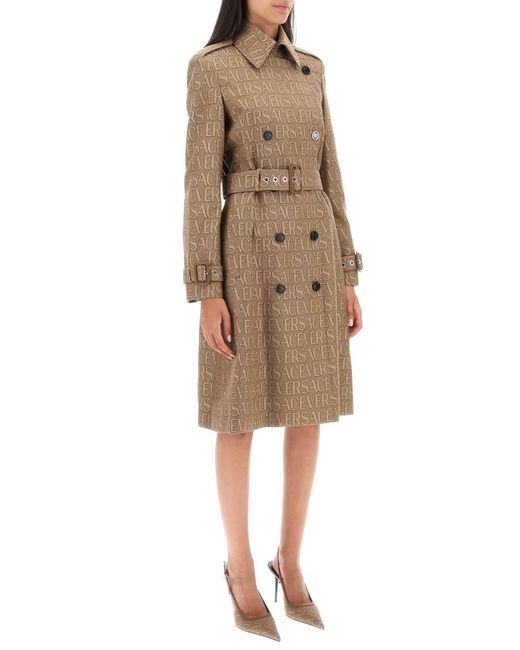 Versace Natural ' Allover' Double-breasted Trench Coat
