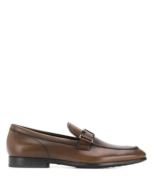 Tod's Brown T Logo Leather Loafers for men