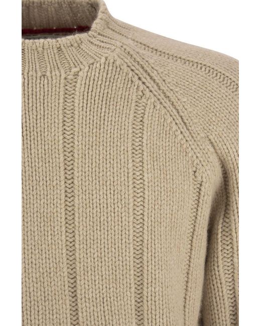 Brunello Cucinelli Natural Flat-Ribbed Cashmere Sweater for men