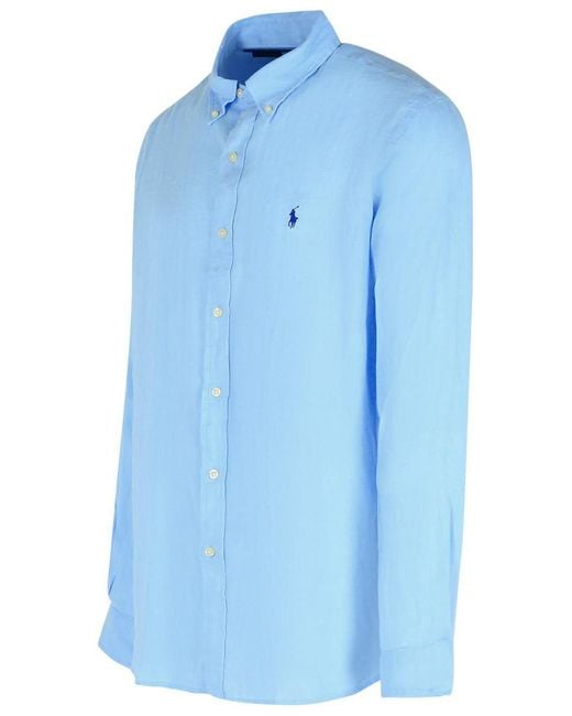 Polo Ralph Lauren Blue Light Cotton Shirt for men