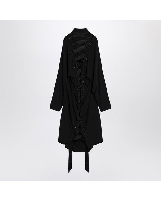 Balenciaga Black Shirt Dress With Intertwined Ribbons