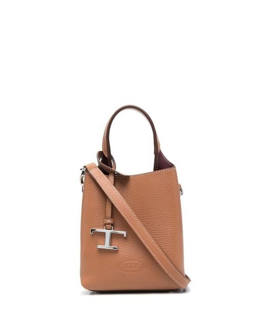 Tod's Brown Timeless Logo Plaque Mini Tote Handbag