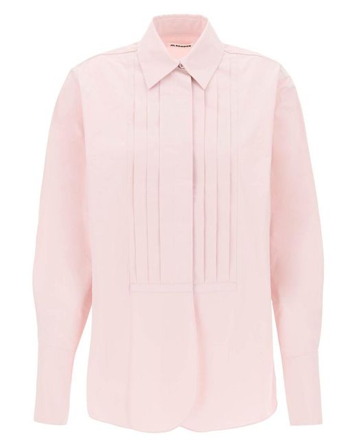 Jil Sander Pink Pleated Bib Shirt With