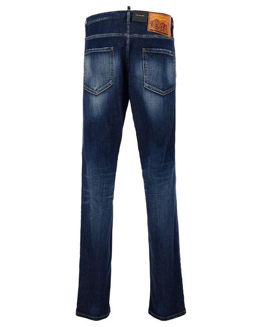 DSquared² 'cool Guy' Blue Jeans With Logo Patch In Stretch Cotton Denim Man for men
