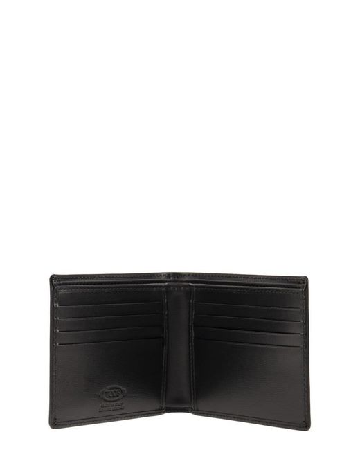 Tod's Black Leather Wallet With Logo for men
