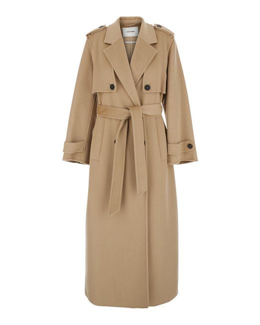 IVY OAK Women's Natural 'Ann' Coat With Classic Lapels And Belt