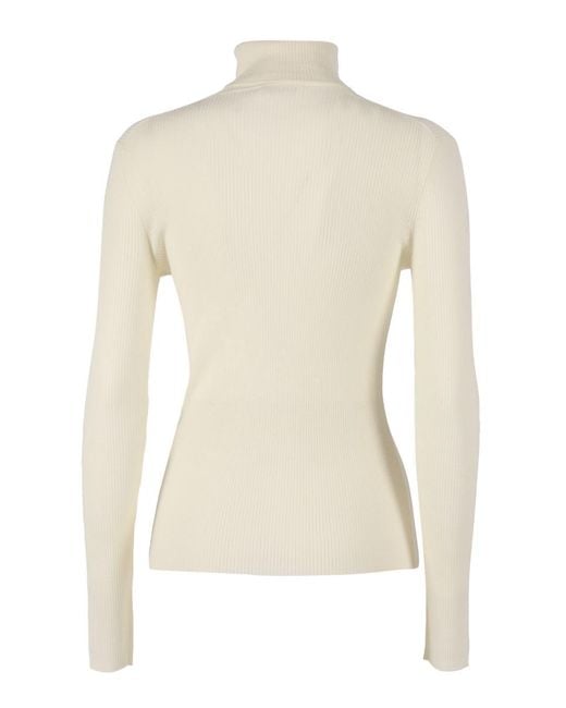 P.A.R.O.S.H. White Fitted Turtleneck Sweater With Ribbed Texture