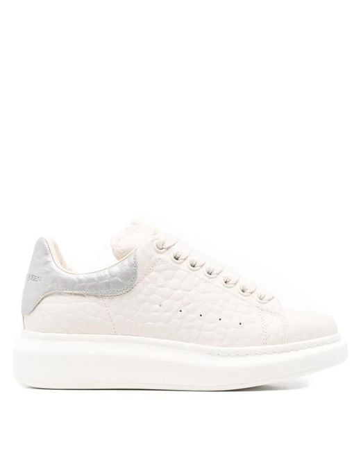 Alexander McQueen White Oversized Sneakers With Textured Heel Tab Shoes