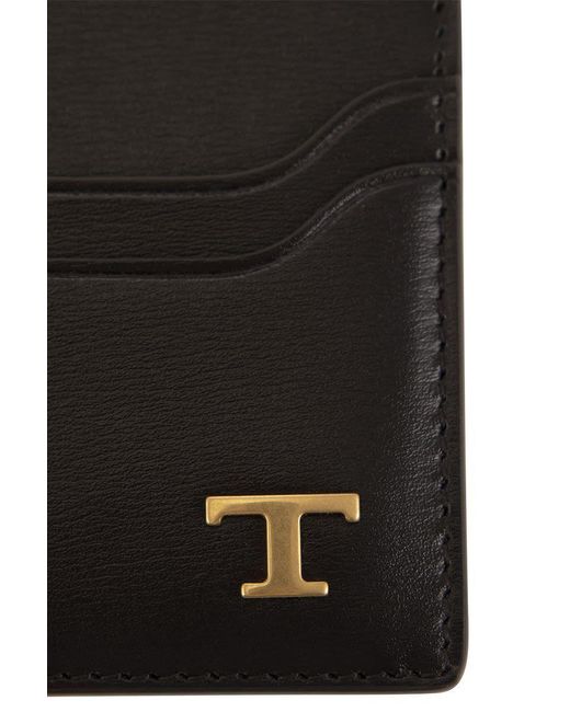 Tod's Black Leather Card Holder With Logo for men