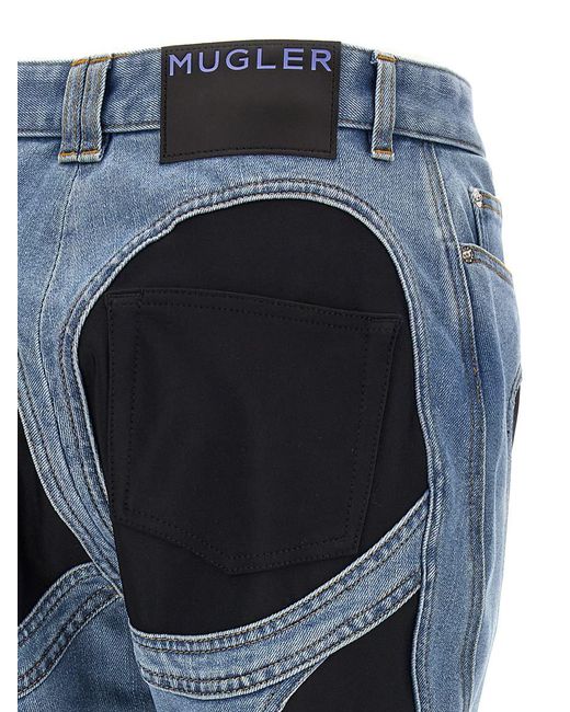 Mugler Blue Zipped Bi-material Jeans