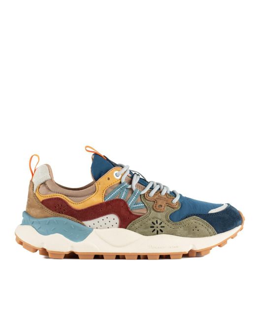 Flower Mountain Blue Yamano 3 And Army Suede And Nylon Sneakers for men