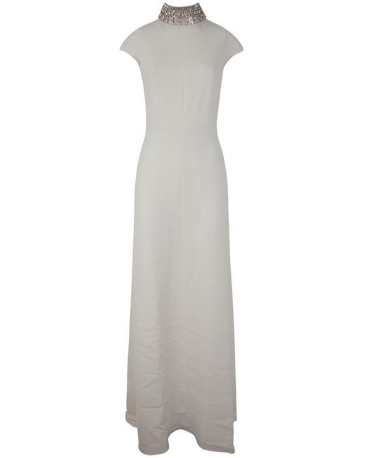 MAX MARA BRIDAL White Perim Long Dress With Crystal Neck Clothing