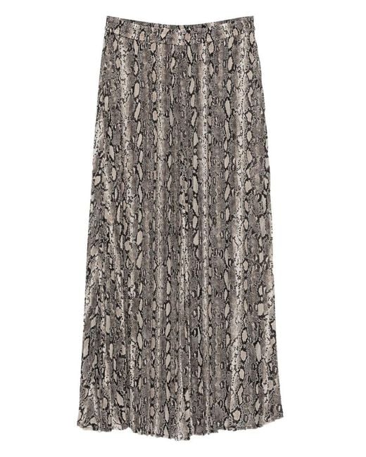 Michael Kors Gray Maxi Pleated Snake-Print Skirt